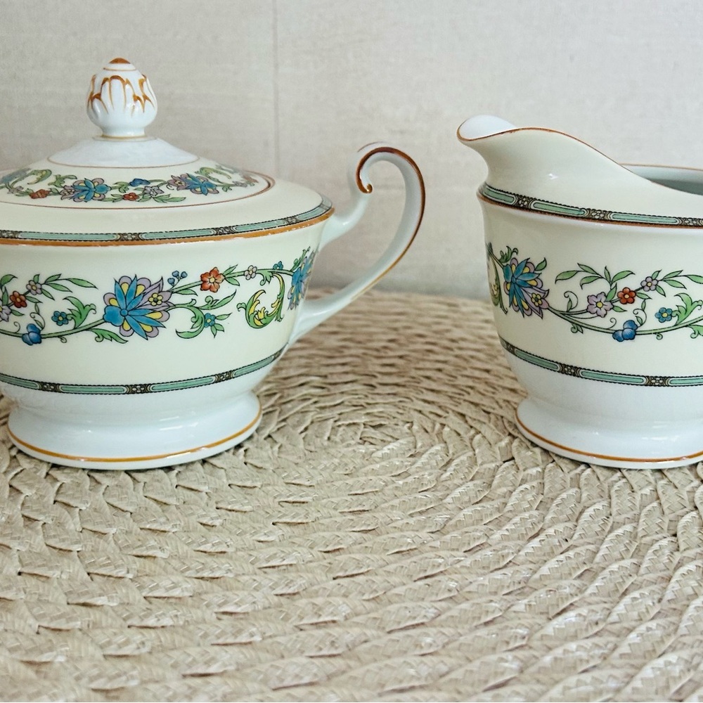 Noritake China Nippon Toki Kaisha Creamer and Sugar Bowl, Japan, Colorful Floral